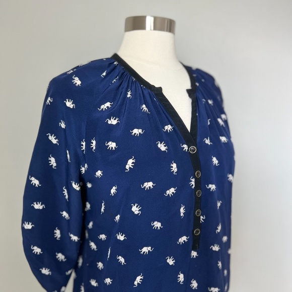 Yumi Kim Elephant Print 100% Silk Blouse Size Medium - Picture 8 of 15